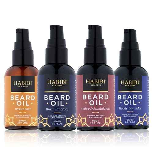 H HABIBI Beard Oil Collection ? 4 Pack, 2.0 Fl. Oz Each, Naturally Derived Beard Growth Oil for Men, Beard Care Essentials ? Nourishes, Softens & Promotes Healthy Beard Growth