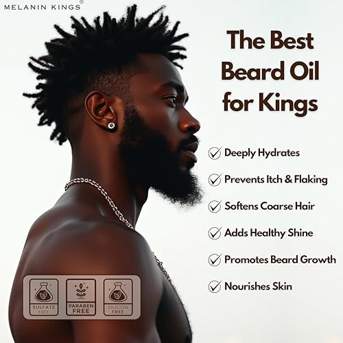 Melanin Kings Beard Oil for Black Men - Specialized formula for Black Men - With ancient African Ingredients - 100% Natural Ingredients - 2fl. Oz. - Kenyan Sandalwood Scent