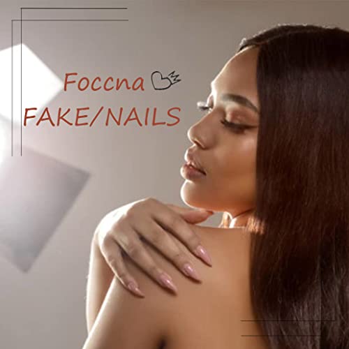 Foccna Almond Pink Press-On Nails with 3D Crystal - 24pcs