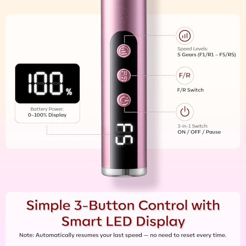 Cordless Nail Drill for Beginners - 25000RPM E-File Kit, Pink