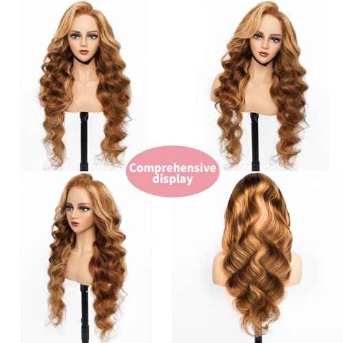 Glueless Honey Blonde Wig Human Hair 28 Inch 13X6 HD Ombre Lace Front Wig Human Hair Highlight Lace Front Wig Human Hair Pre Plucked Pre Cut Wear And Go Wigs Not Fall Out No Knots