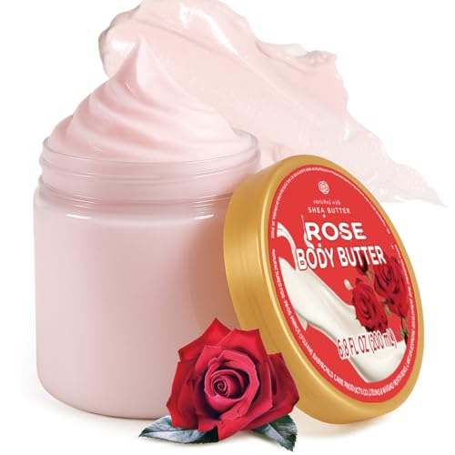 Rose Body Butter, Shea Body Butter for Women Dry Skin, Natural Rose Lotion for Body Care Smell Good-6.8 floz(200ml)