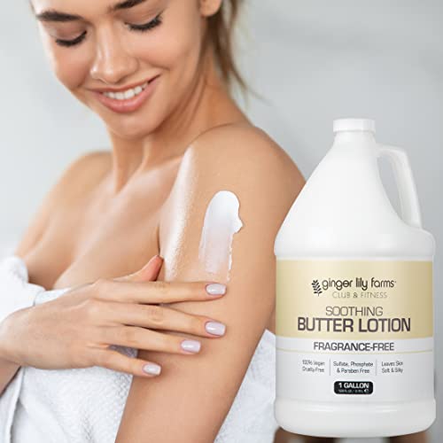 Ginger Lily Farms Club & Fitness Soothing Butter Lotion for Dry Skin, 100% Vegan & Cruelty-Free, Fragrance Free, 1 Gallon (128 fl oz) Refill