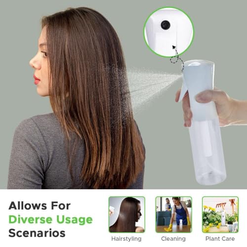 VIGOR PATH Continuous Spray Bottle - Fine Mist Hair & Plant Mister, 300ml (2 Pack)