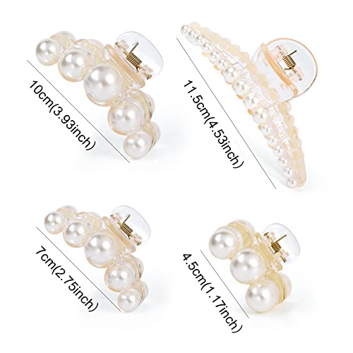 Mehayi Pearl Hair Claw Clips - 4 Pack for Thick & Thin Hair