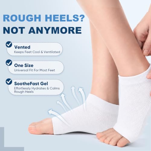 Moisturizing Heel Socks for Cracked Heels - 2 Pairs, Toeless Gel
