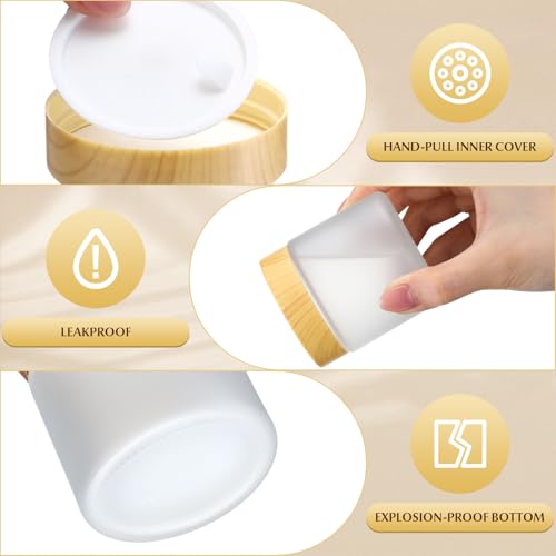 Norme 48 Pcs 4oz Glass Jars with Lids Empty Small Glass Containers and Inner Liners Reusable Cosmetic Jars Round Airtight Bottles with Plastic Woodgrain Lids for Storing candle, Lotion (Frosted Matte)