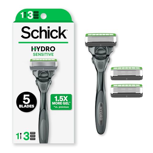 Schick Hydro Sensitive 5-Blade Razor for Men with 3 Refills & Handle
