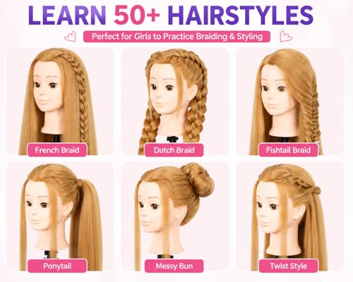 Blonde Mannequin Head with Synthetic Hair and Clamp, 28 Inch for Cosmetology Practice