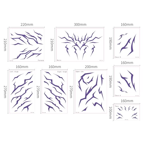 Purple Demon Mark Temporary Tattoos, 8 Sheets Waterproof Body Art Stickers for Kids & Adults, Anime Cosplay Makeup, Birthday Decorations Party Favors & Music Festival Rave Dance Accessories