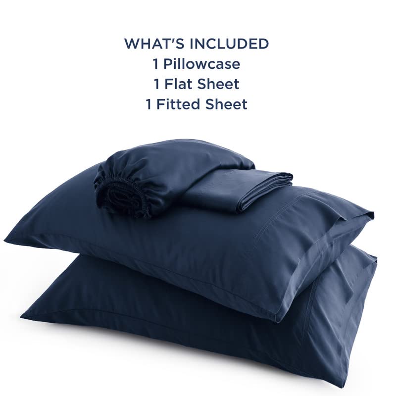 Bedsure Twin Sheets Set, Cooling Sheets Twin Size Bed Set, Rayon Derived from Bamboo, Twin Size Sheets, Breathable & Soft Bed Sheets, Hotel Luxury Silky Bedding Sheets & Pillowcases, Navy