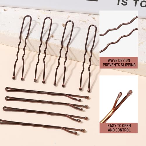Brown Hair Bobby Pins Set - 100 Pieces for Women, U-Shaped & Bun Pins, 2 Inch
