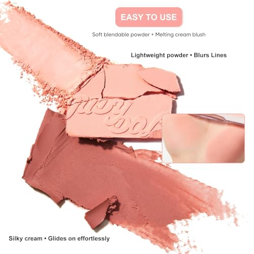 JUDYDOLL 2 In 1 Blush Highlighter Palette, Blush Cream & Glowy Blush, Buildable Color for Cheeks, Cute Makeup, Lightweight, Smooth Powder, Multi-Use, Matte Finish or Radiant Look