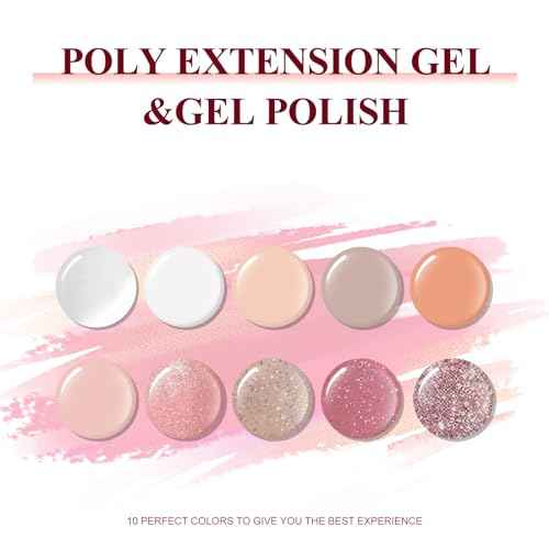 Poly Nail Gel Kit, 8 Colors Nail Extension Gel, White Nude Pink Glitter Builder Nail Gel with 2 Gel Polish, Base and Top Coat, Slip Solution, Nail Lamp DIY Salon at Home for Women