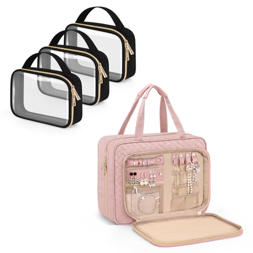 Wedama TSA Approved Toiletry Bag + Hanging Travel Toiletry Bag with Jewelry Organizer Compartment Large Makeup Bag for Travel Business Trips Camping Bathroom