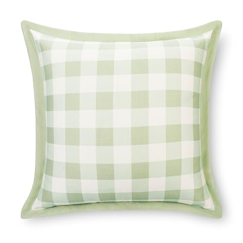 Crumbs Home Light Green Gingham 22x22 Indoor Outdoor Water-Resistant Throw Pillow Cover