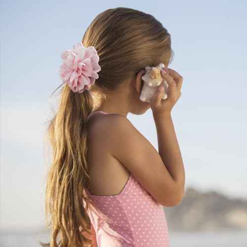 2 Pack Kids Hair Ties Holder for Airtag, Cute Flower Hidden Hair Elastic Band Tracker Case for Girls (Pink White, Thick Hair)