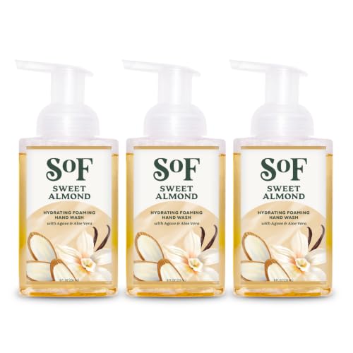 SoF Sweet Almond Foaming Hand Wash 8oz Pack of 3 - Hydrating, Vegan, Coconut & Agave Nectar