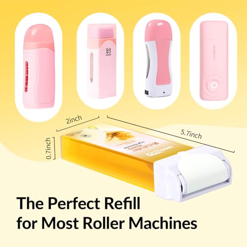 Waxfans Roll On Wax Refill,Wax Roller Refill for Hair Removal,Quick Melting - For Coarse and Fine Hairs.with 2 Honey Waxing Rollers, 50 Waxing Strips(Honey)