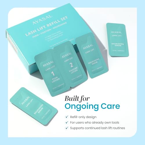 AYASAL Lash Lift Kit Refills: Step 1+2 Refill Set, Korean Thio-Free Lash Perm - Professional Long Lasting Results up to 6-8 Weeks - Eyelash Curling Set at Home - Set for 5 Applications