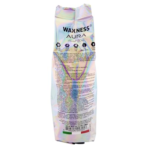 Waxness Aura Hard Wax Beads 2.2 lb (1 kg) ? Rosin-Free Synthetic Stripless Wax with Demi-Creamy Texture for All Skin and Hair Types, Professional Use ? Made in Italy