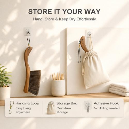 Wooden Hand Broom with Firm Pet Bristles & Curved Handle – Dust & Debris Sweeper