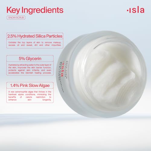 ISLA Snow Scrub Exfoliating Treatment, Smooths Texture, Unclogs Pores & Boosts Radiance, Hydrated Silica, Fruit Enzymes, Glycerin & Pink Slow Algae, Skin Barrier-Safe, 1.76 fl oz