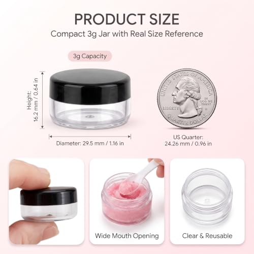 ZEJIA 3g Sample Jars with Black Lids, 50 Count – Plastic Cosmetic Containers