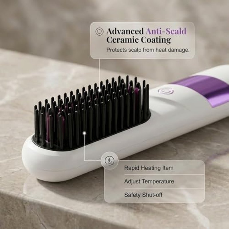 Cordless Hair Straightener Brush, Mini Portable Straightener for Travel