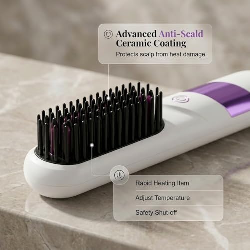 Cordless Hair Straightener Brush, Mini Portable Straightener for Travel