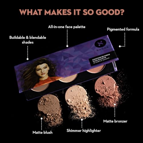 SUGAR Cosmetics Contour De Force Face Palette for Makeup Includes Matte Bronzer, Highlighter & Blush Makeup Palette with Built-in Mirror - 2 g (Pack of 1) 01 Subtle Summit - Face Pallete