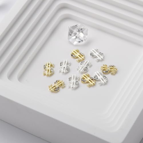 ZUMILLMN 20PCS 3D AK Gun&Dollar Nail Charms for Alloy Nails,Gold Silver Black Alloy Nail Art Decoration, Rhinestone Nail Stones Nail Jewels Accessories for Nail Art Supplies Manicure Craft DIY