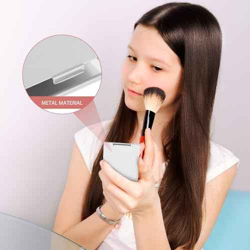 Portable Folding Mirror, 2 Pcs Ultra Slim Pocket Makeup Mirror Mini Travel Mirrors for Purse Aluminum Shell Compact Mirror for Travel Daily Work Business (3.34 ¡¿ 1.99 Inches)