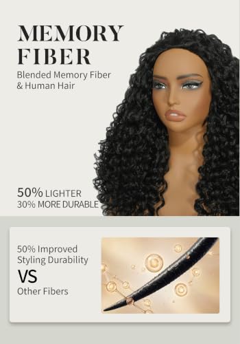 CROWNA 20 Inch Curly Half Wig - Natural Black Synthetic Wig, 200% Density