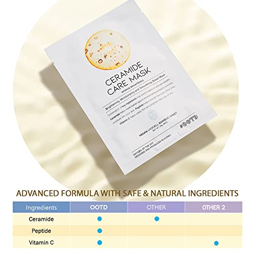 #OOTD Ceramide Brightening Sheet Mask For Face, Moisturizing, Anti Aging Ceramide, Peptide, Vitamin C, EVE Vegan 10EA