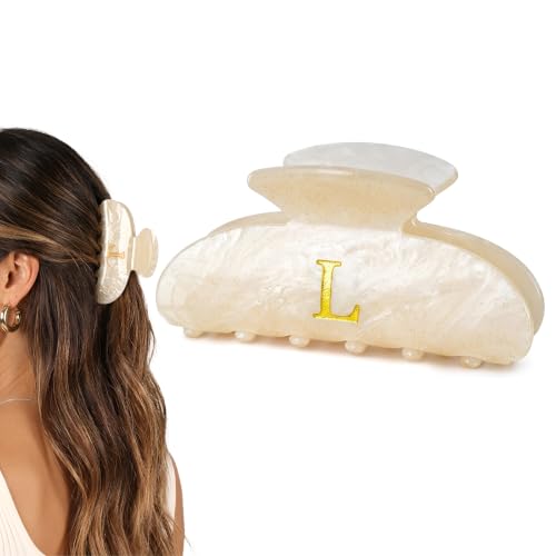 Initial Letter L Hair Claw Clip with Cream Marble Acrylic Design - Personalizable Hair Accessory