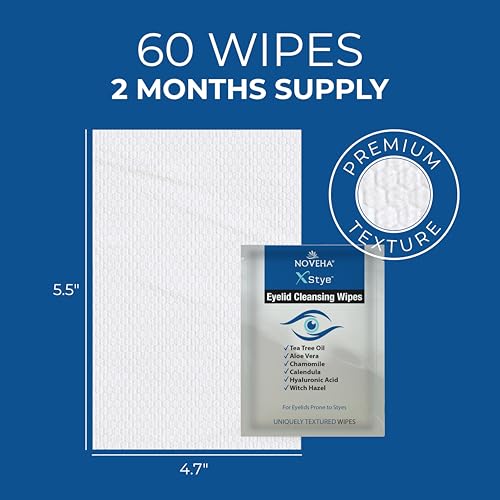 NOVEHA Stye Relief Eyelid Wipes 60 Pack - Tea Tree Oil