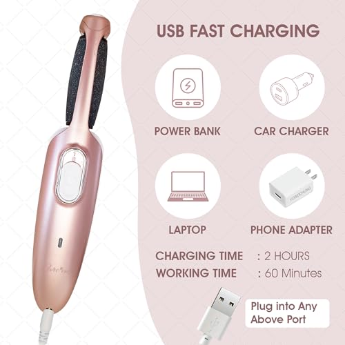 Care me Rose Gold Electric Callus Remover Wand - Rechargeable Foot File & Pedicure Tool