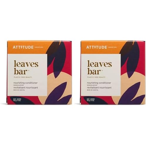 ATTITUDE Hair Conditioner Bar, Plant- and Mineral-Based Plastic-free Beauty Care, Vegan and Cruelty-free, Nourishing, Sandalwood, 4 Oz (Pack of 2)