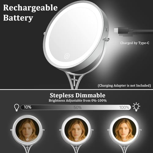 7" Lighted Makeup Mirror 1x/10x Magnification with 3 Color Lights