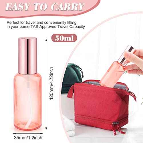 6 Pack 2 Oz Pink Glass Spray Bottles,Empty Perfume Fine Mist Atomizer,Rose-Golden Pump Head Travel Liquid Holder Containers for Cologne,Essential Oils,Body Sprays