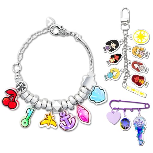 Neovista Colorful Acrylic Charm Bracelet Set with Brooch & Keychain 6.1-8.1in for Concert & Daily Wear