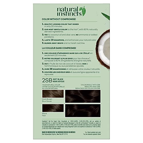 Clairol Natural Instincts Demi-Permanent Hair Dye, 2SB Soft Black Hair Color, Pack of 1