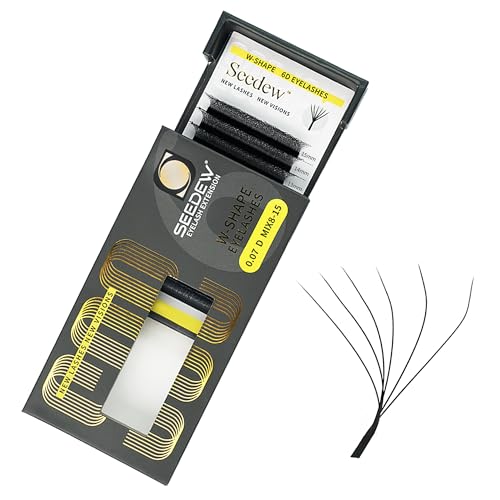 6D Lash Extensions, 0.07mm D Curl MIX8-15mm 12 Rows/Tray, W Shape Flat Stem, PBT Mega Volume Eyelash Grafting for Beginner Artist, Lash Tech, Beauty Salon(6D-Matte Black-0.07-D-MIX8-15mm)