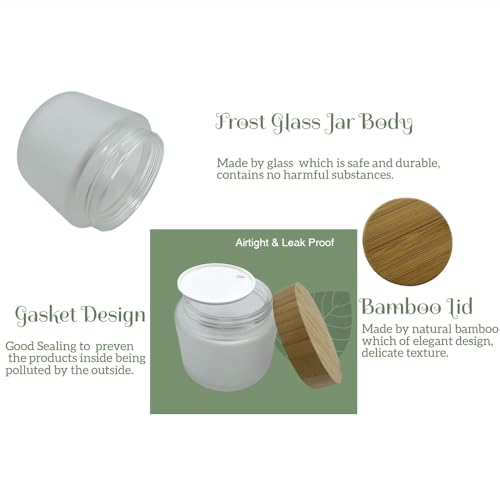 Frosted Glass Cosmetic Jar 4 Pack 6.7oz with Bamboo Lids