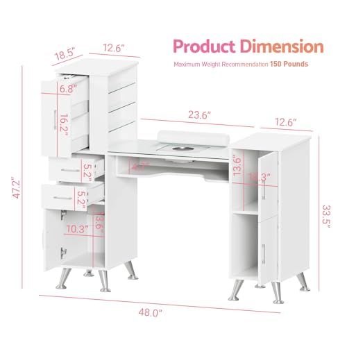 Kikihouse Manicure Table with Dust Collector & Storage