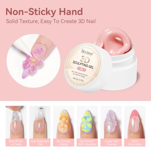 Bevimee 3D Nail Molding Gel Set - Clear White Nude Sculpting Gel for Nail Art, Beginner-Friendly