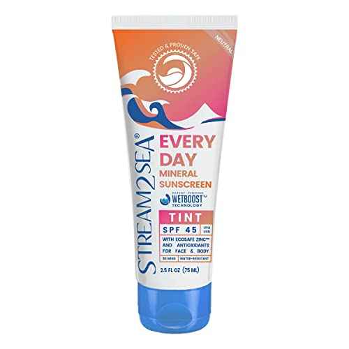 SPF 45 Every Day Tint Mineral Sunscreen | 2.5 Fl Oz Biodegradable, Paraben Free & Reef Safe | Non-Greasy Tinted Sunscreen For Face & Body Protection Against UVA & UVB
