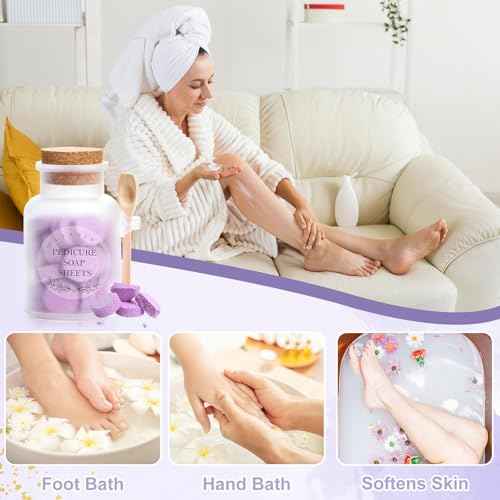 Pedicure Foot Spa Tablets 10 Oz Plastic Bath Salts Jar Foot Soak Tablets Manicure Soak Balls Softens Skin Botanicals Lavender Essential Oil Fast Dissolving Pedicure Supplies