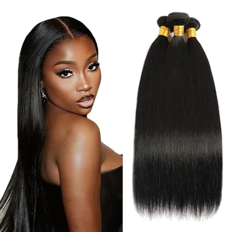 #1B Natural Black Straight Human Hair Bundles - 18 Inch, 3 Pack